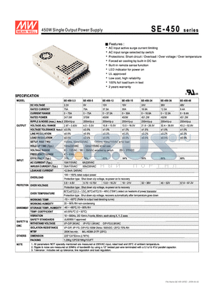 SE-450 datasheet - 450W Single Output Power Supply