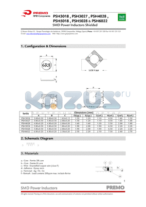 PSH3018 datasheet - SMD Power Inductors Shielded