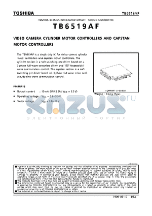 TB6519 datasheet - VIDEO CAMERA CYLINDER MOTOR CONTROLLERS AND CAPSTAN MOTOR CONTROLLERS