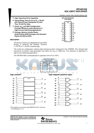 SN74AS1805 datasheet - HEX 2-INPUT NOR DRIVER