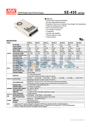 SE-450-48 datasheet - 450W Single Output Power Supply