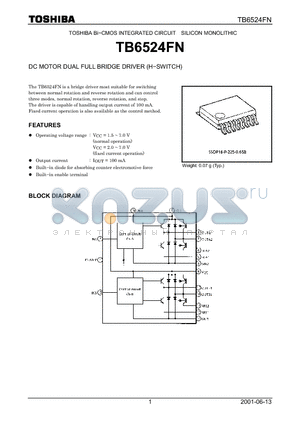 TB6524FN datasheet - DC MOTOR DUAL FULL BRIDGE DRIVER (H−SWITCH)