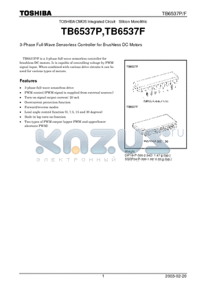 TB6537F datasheet - 3-Phase Full-Wave Sensorless Controller for Brushless DC Motors