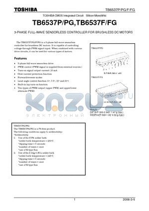 TB6537F datasheet - 3-PHASE FULL-WAVE SENSORLESS CONTROLLER FOR BRUSHLESS DC MOTORS