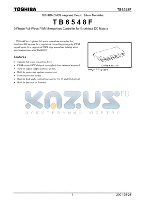 TB6548F datasheet - Three-Phase Full-Wave PWM Sensorless Controller for Brushless DC Motors