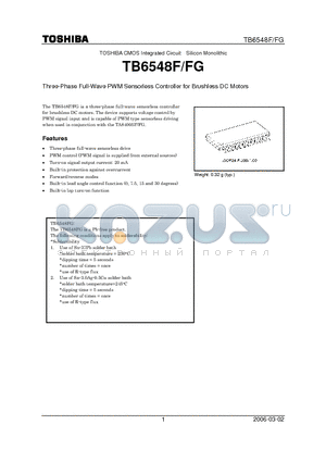 TB6548F datasheet - Three-Phase Full-Wave PWM Sensorless Controller for Brushless DC Motors