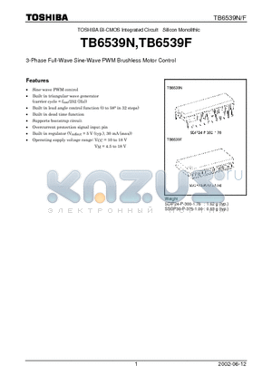 TB6539N datasheet - 3-PHASE FULL-WAVE SINE-WAVE PWM BRUSHLESS MOTOR CONTROL