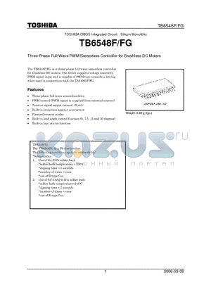 TB6548FG datasheet - Three-Phase Full-Wave PWM Sensorless Controller for Brushless DC Motors