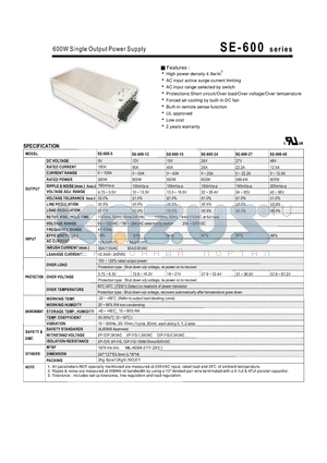 SE-600-27 datasheet - 600W Single Output Power Supply