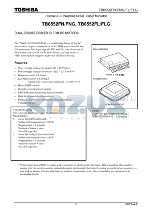 TB6552FLG datasheet - DUAL-BRIDGE DRIVER IC FOR DC MOTORS