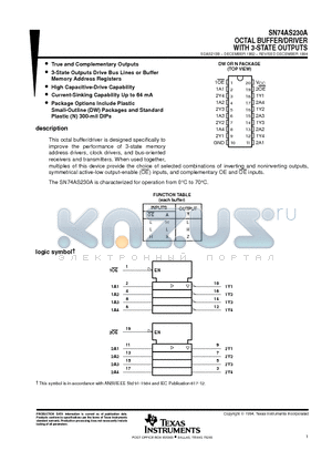 SN74AS230A datasheet - OCTAL BUFFER/DRIVER WITH 3-STATE OUTPUTS