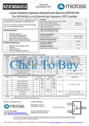 SST4416A_SOT-23 datasheet - N-Channel high frequency JFET amplifier