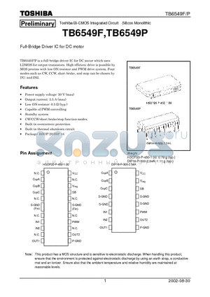 TB6549HQ datasheet - Full-Bridge Driver IC for DC Motors