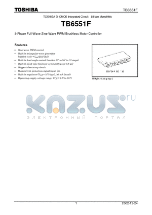 TB6551FG datasheet - 3-Phase Full-Wave Sine-Wave PWM Brushless Motor Controller