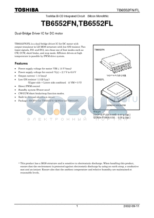 TB6552FNG datasheet - DUAL-BRIDGE DRIVER IC FOR DC MOTORS