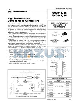 UC2844N datasheet - HIGH PERFORMANCE CURRENT MODE CONTROLLERS