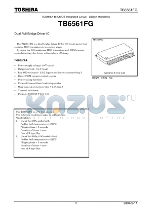 TB6561FG datasheet - Dual Full-Bridge Driver IC