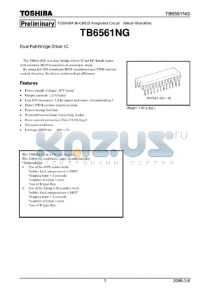 TB6561NG datasheet - Dual Full-Bridge Driver IC