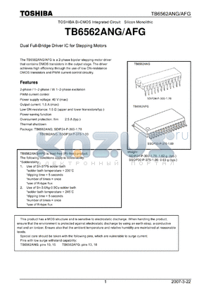 TB6562AFG datasheet - Dual Full-Bridge Driver IC for Stepping Motors