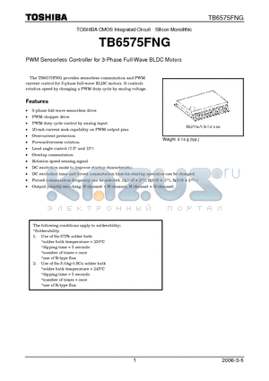 TB6575FNG datasheet - PWM Sensorless Controller for 3-Phase Full-Wave BLDC Motors