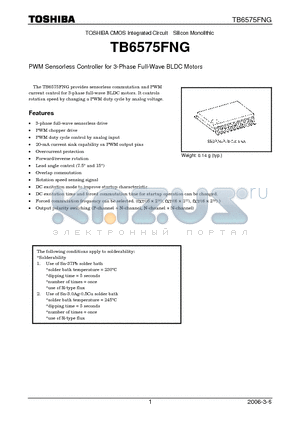 TB6575FNG_06 datasheet - PWM Sensorless Controller for 3-Phase Full-Wave BLDC Motors