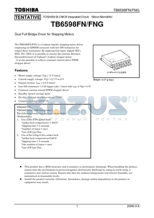 TB6598FN datasheet - Dual Full-Bridge Driver for Stepping Motors