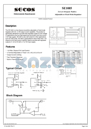 SE1085 datasheet - Adjustable or Fixed-Mode Regulator