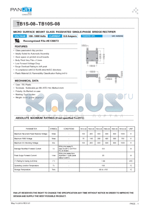 TB6S-08 datasheet - MICRO SURFACE MOUNT GLASS PASSIVATED SINGLE-PHASE BRIDGE RECTIFIER