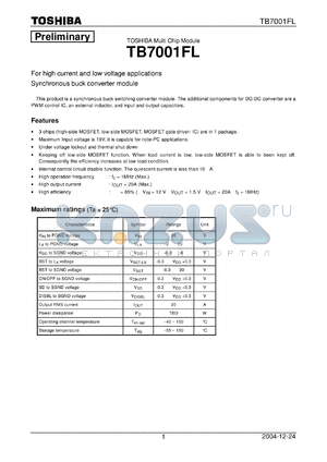 TB7001FL datasheet - For high current and low voltage applications Synchronous buck converter module