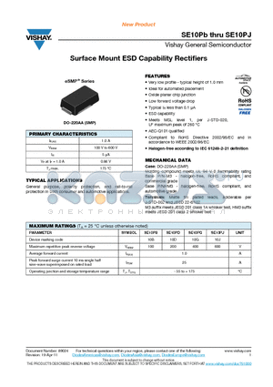 SE10PG datasheet - Surface Mount ESD Capability Rectifiers