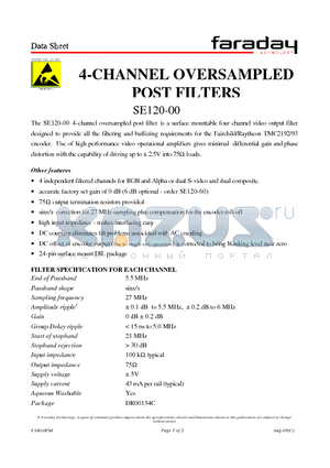 SE120-00 datasheet - 4-CHANNEL OVERSAMPLED POST FILTERS