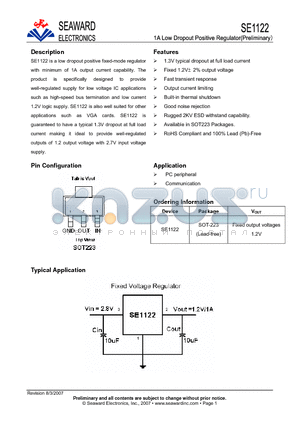 SE1122 datasheet - 1A Low Dropout Positive Regulator