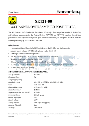 SE121-00 datasheet - 4-CHANNEL OVERSAMPLED POST FILTER