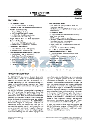 SST49LF080A datasheet - 8 Mbit LPC Flash