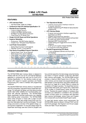 SST49LF030A datasheet - 3 Mbit LPC Flash