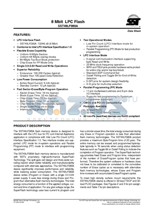 SST49LF080A-33-4C-WHE datasheet - 8 Mbit LPC Flash