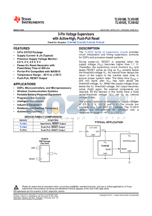 TLV810RDBZR datasheet - 3-Pin Voltage Supervisors with Active-High, Push-Pull Reset