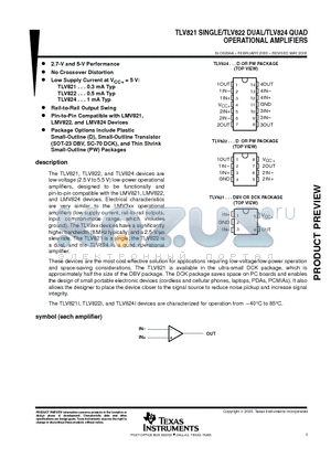 TLV821 datasheet - OPERATIONAL AMPLIFIERS