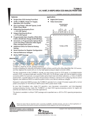 TLV990-21PFB datasheet - 3-V,10-BIT,21-MSPS AREA CCD ANALOG FRONT END