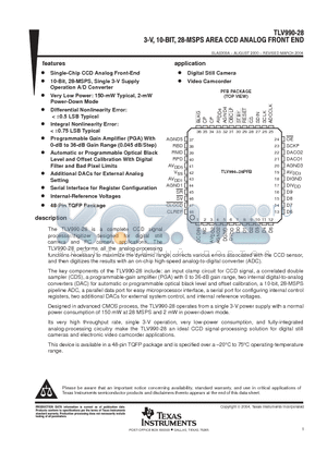 TLV990-28 datasheet - 3-V, 10-BIT, 28-MSPS AREA CCD ANALOG FRONT END