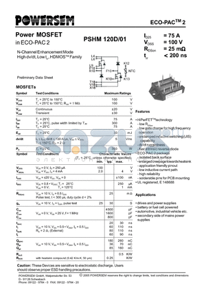 PSHM120D-01 datasheet - Power MOSFET