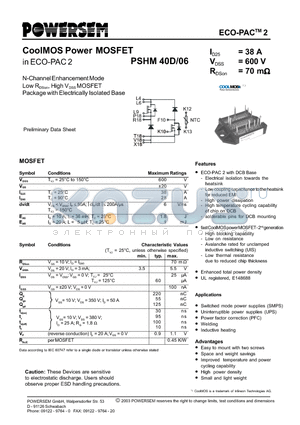 PSHM40D-06 datasheet - CoolMOS Power MOSFET