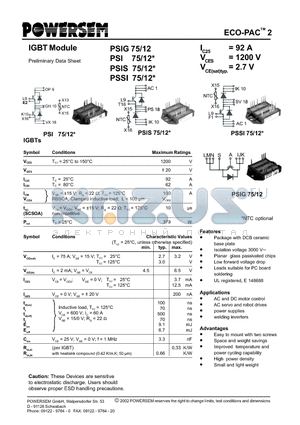 PSI75/12 datasheet - IGBT Module