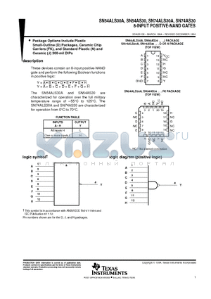 SN74AS30N datasheet - 8-INPUT POSITIVE-NAND GATES