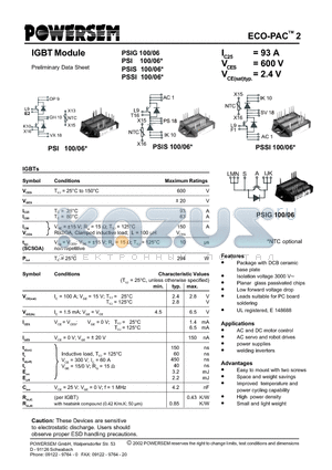 PSIG100/06 datasheet - IGBT Module