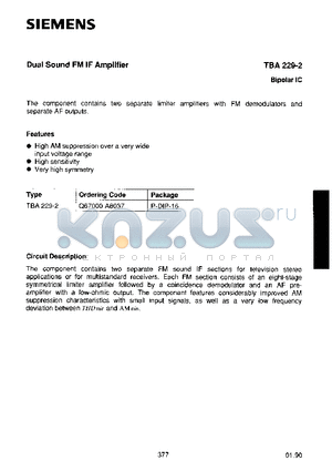 TBA229-2 datasheet - Dual Sound FM IF Amplifier