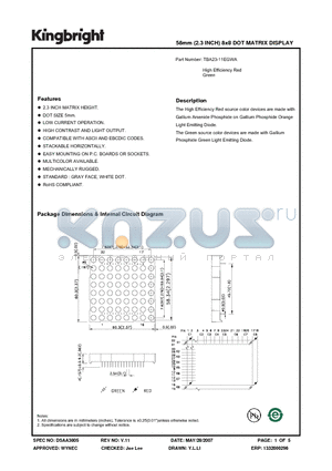 TBA23-11EGWA datasheet - 58mm (2.3 INCH) 8x8 DOT MATRIX DISPLAY