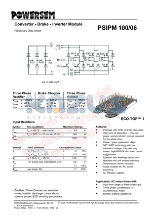 PSIPM100-06 datasheet - Converter - Brake - Inverter Module