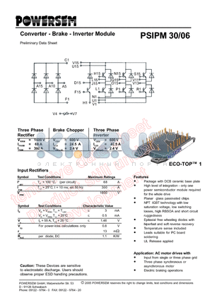 PSIPM30/06 datasheet - Converter - Brake - Inverter Module