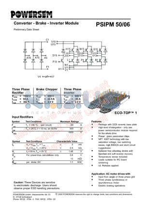 PSIPM50/06 datasheet - Converter - Brake - Inverter Module